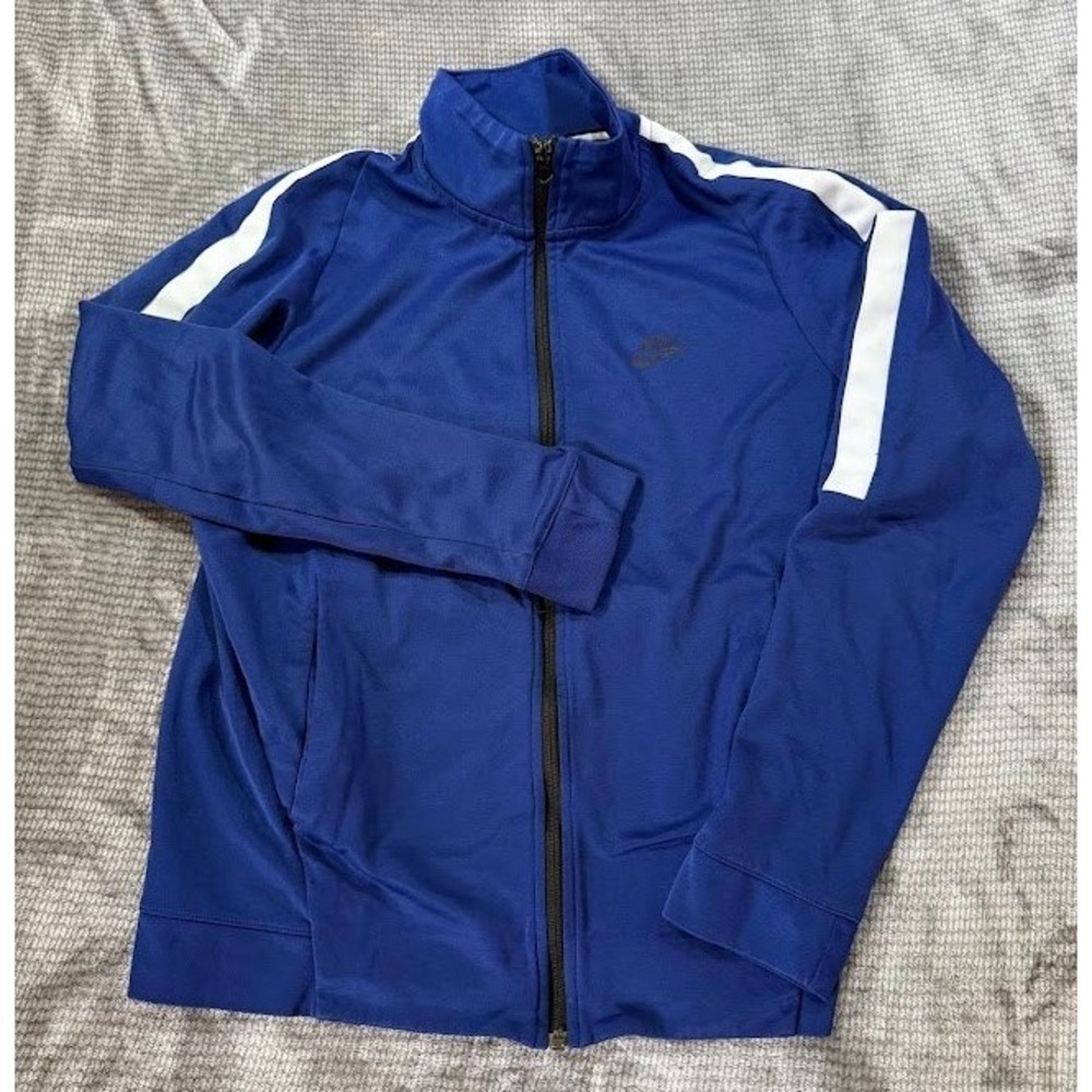 Nike Mens Full‎ Zip Track Jacket Blue White Stripe Mock Neck Size M Activewear